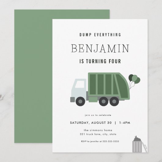Dump alles vuilniswagen verjaardagsuitnodiging kaart (Voorkant / Achterkant)