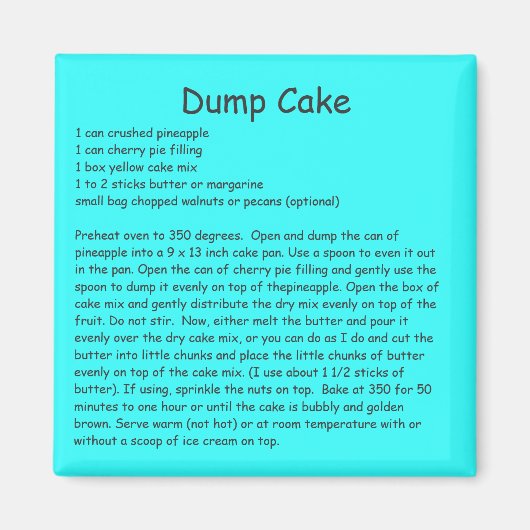 Dump Cake Recept op een ijskastmagneet Magneet (Voorkant)