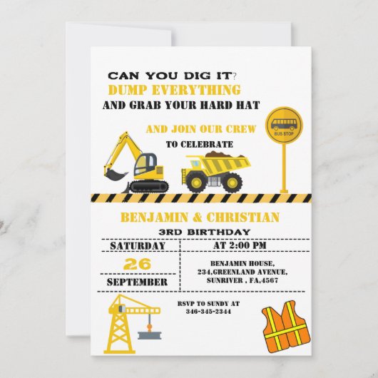 Dump Cruck constructie Vervoer Verjaardag Kaart (Voorkant)