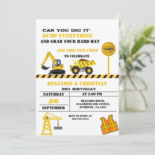 Dump Cruck constructie Vervoer Verjaardag Kaart (Staand voorkant)