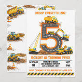 Dump Everything Bouwtruck 5e Verjaardag Kaart (Voorkant / Achterkant)