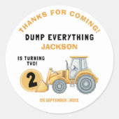 "DUMP EVERYTHING! Construction Birthday 2 Ronde Sticker (Voorkant)