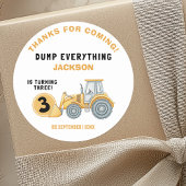 "DUMP EVERYTHING! Construction Birthday 3 Ronde Sticker