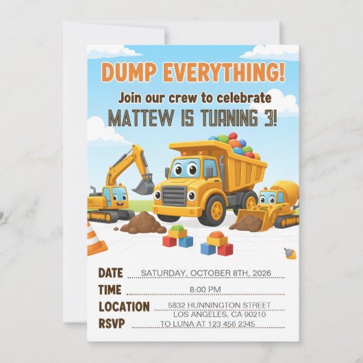 Dump Everything Construction Dump Truck Birthday Kaart (Voorkant)