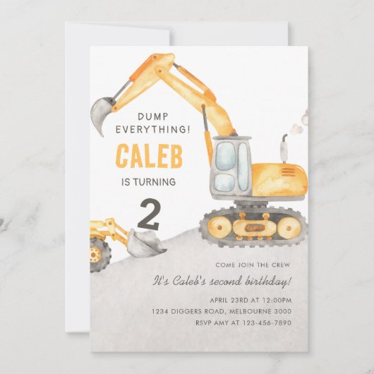 Dump Everything Construction Truck 2nd Birthday Kaart (Voorkant)