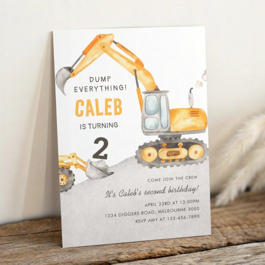 Dump Everything Construction Truck 2nd Birthday Kaart