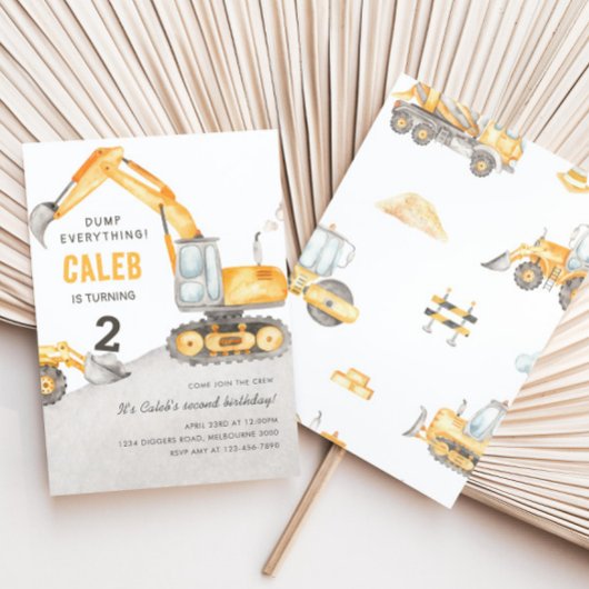 Dump Everything Construction Truck 2nd Birthday Kaart