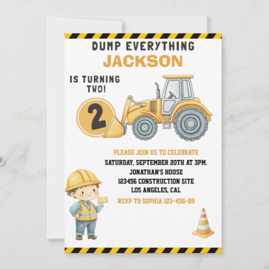 DUMP EVERYTHING – Construction Truck 2nd Birthday Kaart (Voorkant)