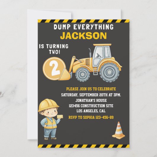 DUMP EVERYTHING – Construction Truck 2nd Birthday  Kaart (Voorkant)