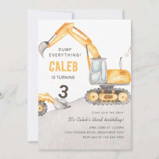 Dump Everything Construction Truck 3rd Birthday Kaart (Voorkant)
