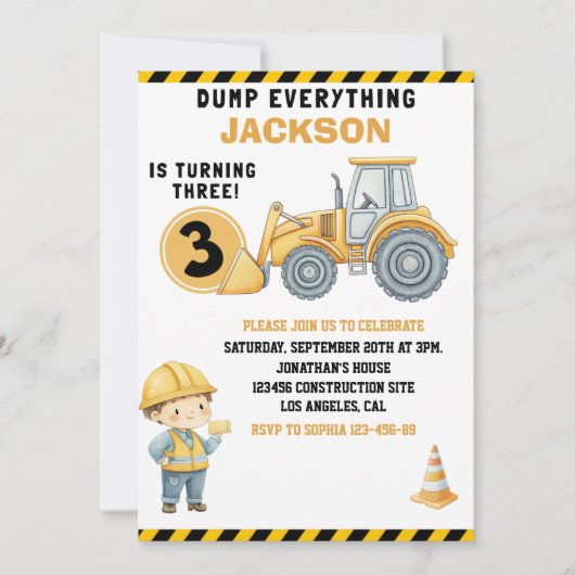 DUMP EVERYTHING – Construction Truck 3rd Birthday  Kaart (Voorkant)