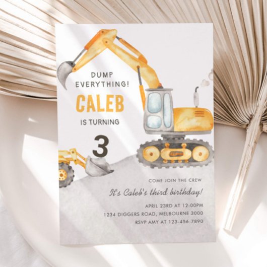 Dump Everything Construction Truck 3rd Birthday Kaart