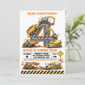 Dump Everything Construction Truck 4th Birthday Kaart (Staand voorkant)