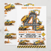 Dump Everything Construction Truck 4th Birthday Kaart (Voorkant / Achterkant)