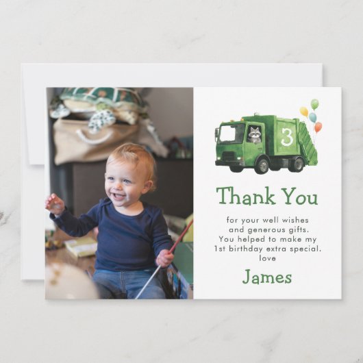 Dump Everything Garbage Truck Kinderverjaardag Bedankkaart (Voorkant)
