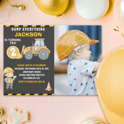 "DUMP EVERYTHING! Photo –Construction 2nd Birthday Kaart