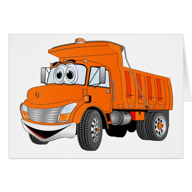 Dump Truck 2 assen Oranje Cartoon (Voorkant Horizontaal)