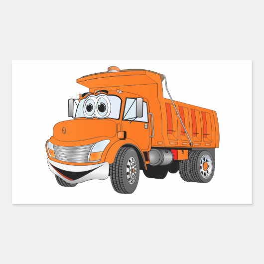 Dump Truck 2 assen Oranje Cartoon Rechthoekige Sticker (Voorkant)
