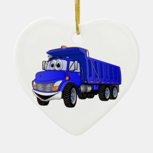 Dump Truck 3 Axle Blue Cartoon Keramisch Ornament