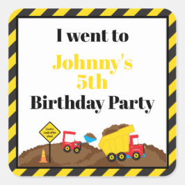 Dump Truck and Digger Verjaardag 'Ik ging naar' Vierkante Sticker