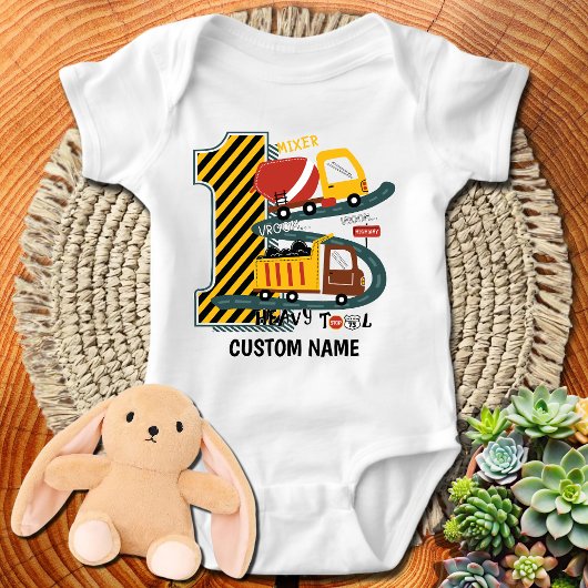 Dump Truck and Mixer First Birthday Construction Romper