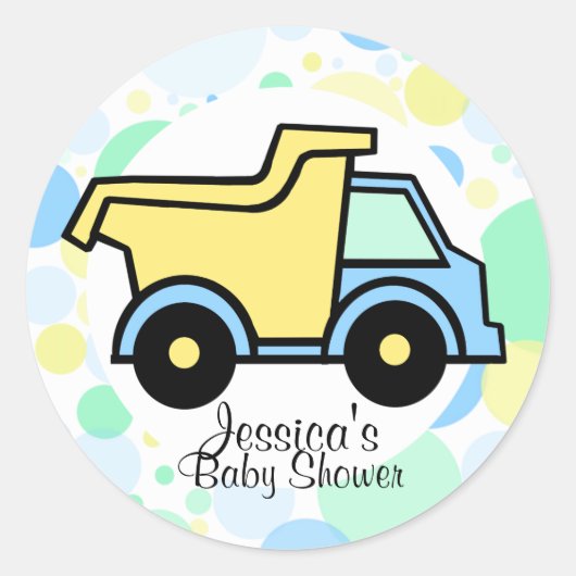 Dump Truck Baby shower Ronde Sticker (Voorkant)