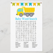 Dump truck Baby shower Word Search Game (Voorkant)