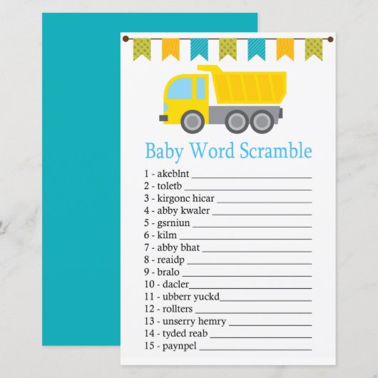 Dump truck Baby word scramble game (Voorkant / Achterkant)