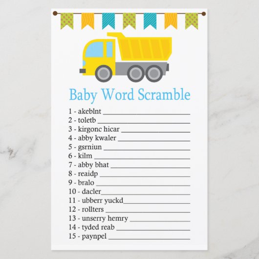 Dump truck Baby word scramble game (Voorkant)