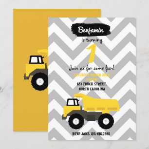 Dump Truck Birthday Invitation for Boy of Girl Kaart