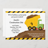 Dump Truck Birthday Invitation Kaart (Voorkant / Achterkant)