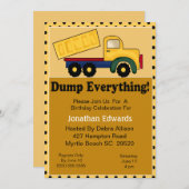 Dump Truck Birthday Invitation Kaart (Voorkant / Achterkant)