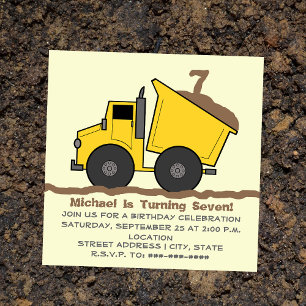 Dump Truck Birthday Invitation Kaart