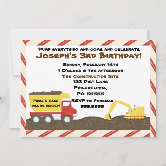 Dump Truck Birthday Invitation Kaart (Voorkant)