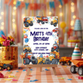 Dump Truck Birthday Invitation Watercolor Vehicles Kaart