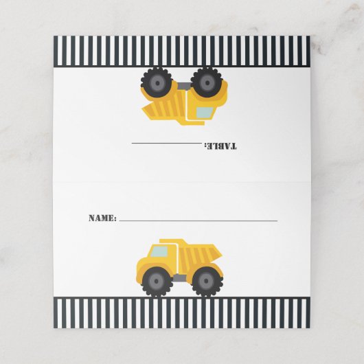 Dump Truck Bouw Gestreepte Verjaardag Plaatskaartje (Buitenkant ongevouwen)