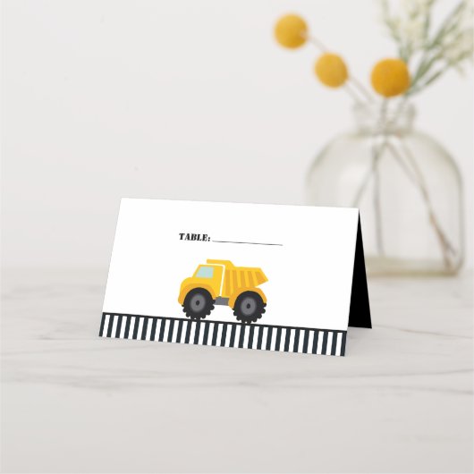 Dump Truck Bouw Gestreepte Verjaardag Plaatskaartje (Achterkant)
