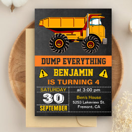 Dump Truck Bouw Kinderen Verjaardagsfeest Uitnodig Kaart