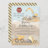 Dump Truck Boy 3rd Birthday Party Kaart (Voorkant / Achterkant)