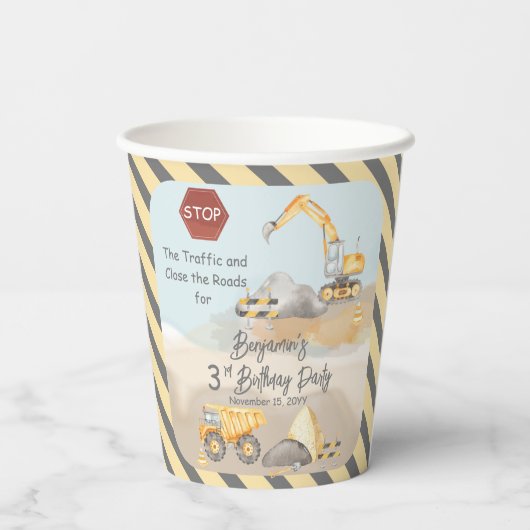 Dump Truck Boy 3rd Birthday Party Papieren Bekers (Achterkant)