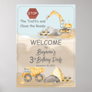 Dump Truck Boy 3rd Birthday Party Poster