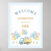 Dump Truck Boy First Birthday Party Welcome Poster (Voorkant)