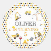 Dump Truck Boy Verjaardagsfeest Ronde Sticker (Voorkant)