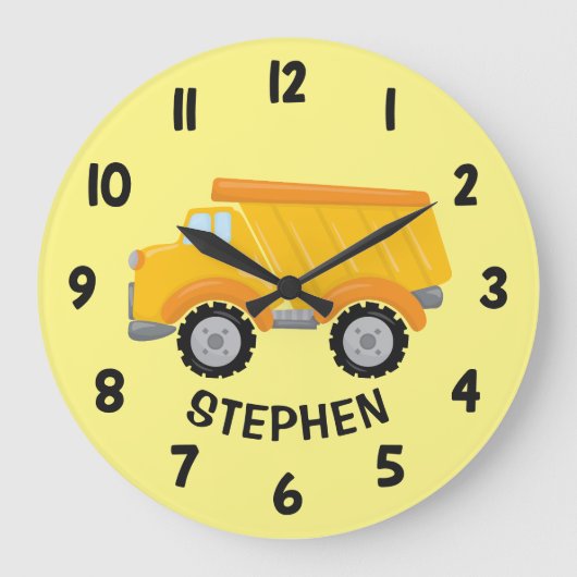 Dump Truck Boys Bedroomwand Grote Klok (Voorkant)
