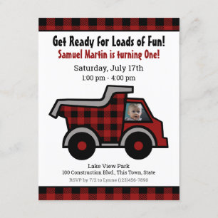 Dump truck Buffalo Plaid Bouw Verjaardag Kaart