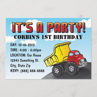 Dump Truck Child's Birthday Invitation Kaart