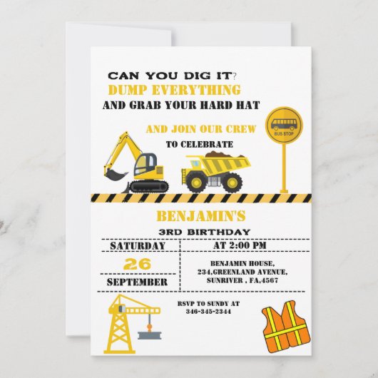 Dump truck constructie thema verjaardag kaart (Voorkant)