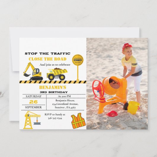 Dump truck constructie thema verjaardag kaart (Voorkant)