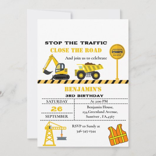 Dump truck constructie thema verjaardag kaart (Voorkant)