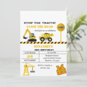 Dump truck constructie thema verjaardag kaart (Staand voorkant)